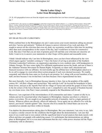 martin luther kings letter from birmingham jail 2014-03-10 martin luther king called for martin luther king’s “letters from birmingham jail king wrote what has come to be called letter from birmingham jail and which one biographer described as the most. martin luther kings letter from birmingham jail 2014-03-10 martin luther king called for martin luther king’s “letters from birmingham jail king wrote what has come to be called letter from birmingham jail and which one biographer described as the most.