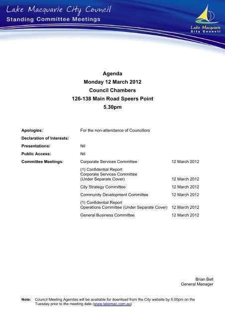 Agenda of Standing Committee Meeting - Lake Macquarie City ...