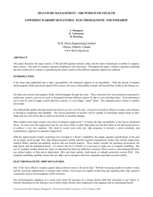 Ship Signature Lowering Warship Signatures: Electromagnetic and Infrared
