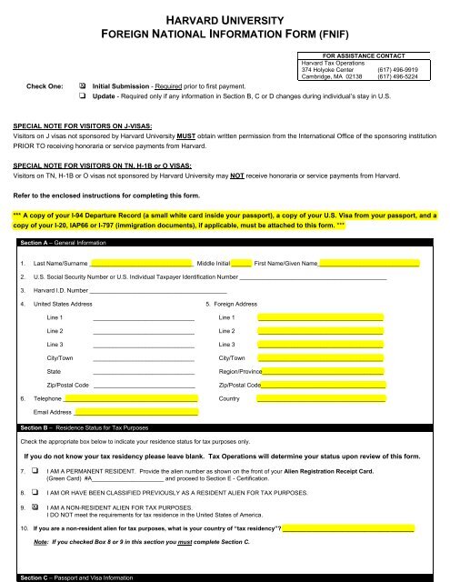 Foreign National Information Form (FNIF) - Harvard University