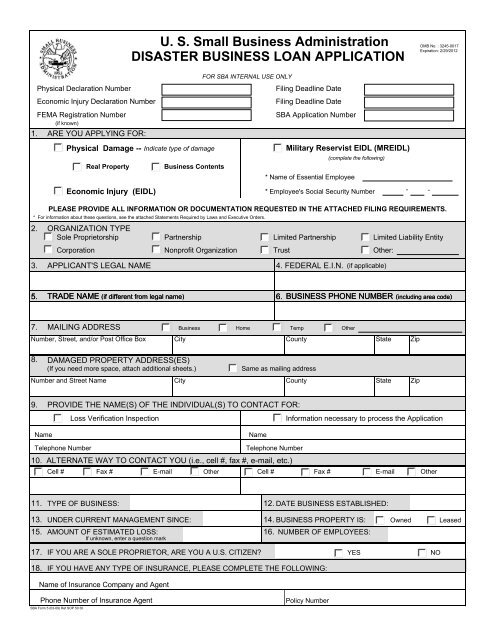 disaster business loan application - Small Business Administration