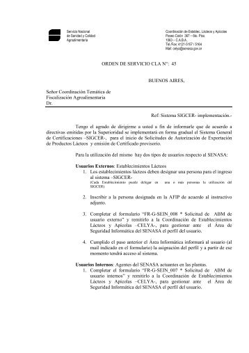 ORDEN DE SERVICIO CLA NÂ°: 45 BUENOS AIRES ... - Senasa