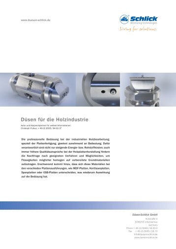 DÃ¼sen fÃ¼r die Holzindustrie - DÃ¼sen-Schlick GmbH