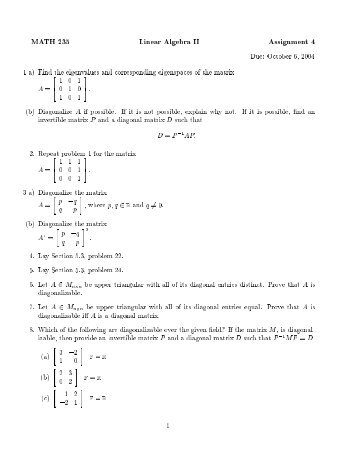 MATH 235 Linear Algebra II Assignment 4 Due: October 6, 2004 1 a ...