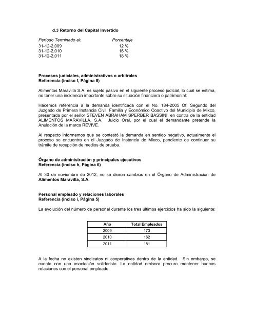 pagares alimentos maravilla i - Bolsa de Valores Nacional