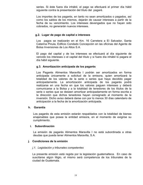 pagares alimentos maravilla i - Bolsa de Valores Nacional