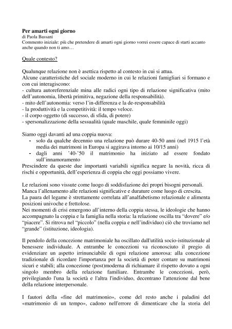 La difficoltà di amare ogni giorno - Centri di Preparazione al ...