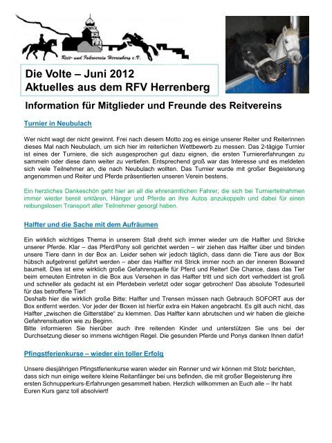 Die Volte Ã¢Â€Â“ Juni 2012 Aktuelles aus dem RFV Herrenberg ...