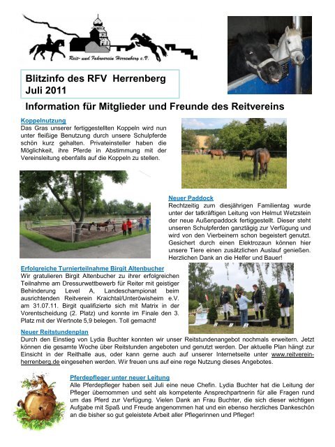 Blitzinfo des RFV Herrenberg  Juli 2011 Information für Mitglieder ...