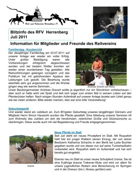 Blitzinfo des RFV Herrenberg  Juli 2011 Information für Mitglieder ...