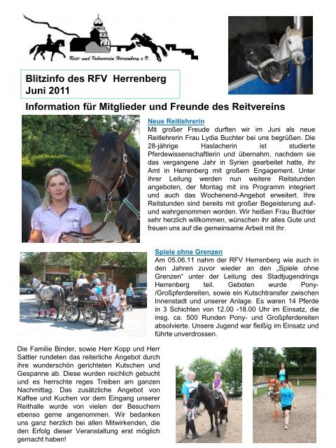 Blitzinfo des RFV Herrenberg  Juni 2011 Information für Mitglieder ...