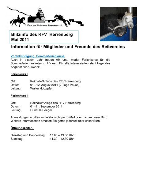Blitzinfo des RFV Herrenberg  Juni 2011 Information für Mitglieder ...