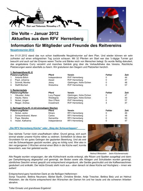 Blitzinfo des RFV Herrenberg  Januar 2012 Information für Mitglieder ...