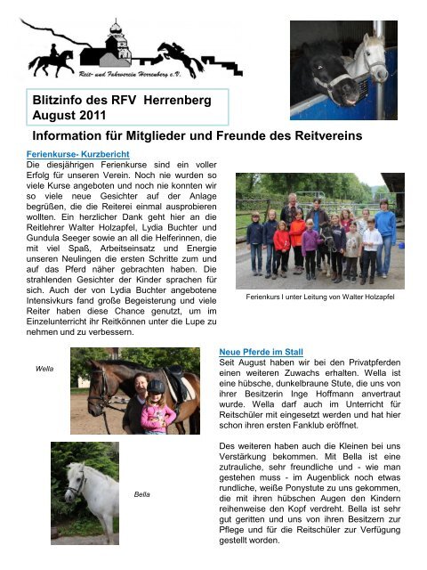 Blitzinfo des RFV Herrenberg  August 2011 Information für Mitglieder ...