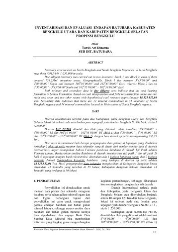 inventarisasi dan evaluasi endapan batubara kabupaten bengkulu ...