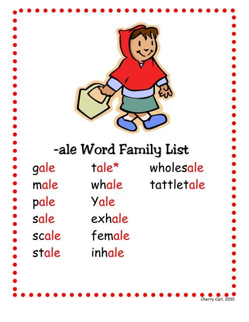 Ale Word Family List