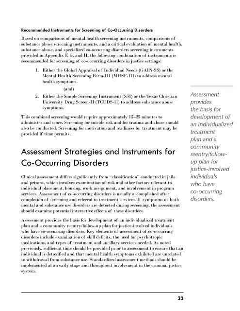 Screening and Assessment of Co-Occurring Disorders in the Justice ...