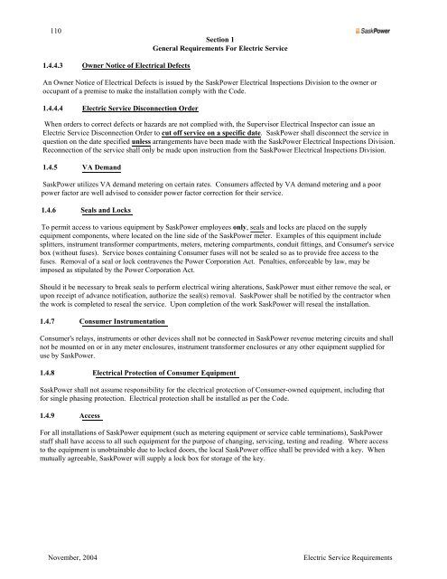 Appendix S - SaskPower Electrical Service Requirements