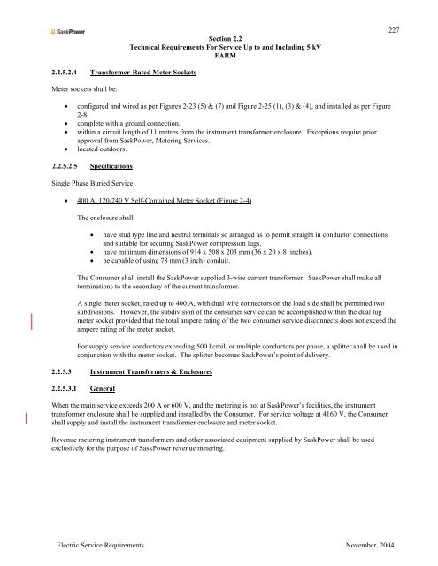 Appendix S - SaskPower Electrical Service Requirements