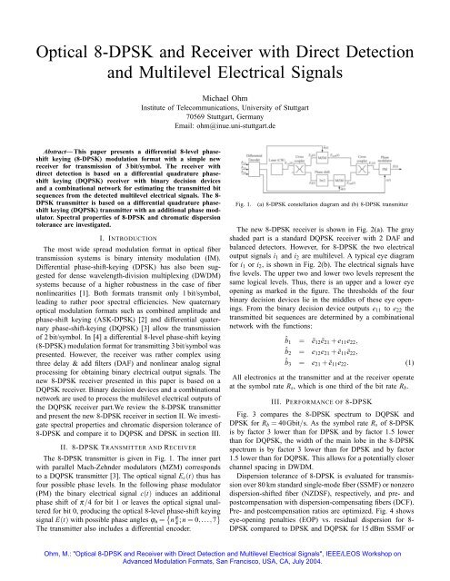 Optical 8-DPSK and Receiver with Direct Detection and Multilevel ...