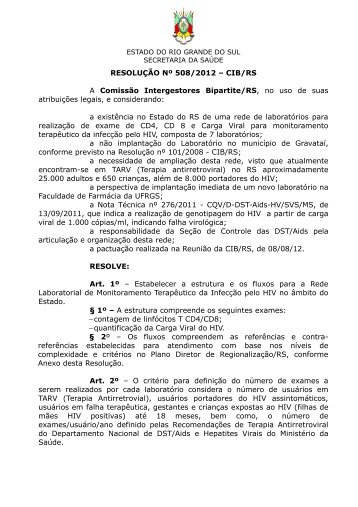 resolução nº 508/2012 – cib/rs - Secretaria Estadual da Saúde do ...