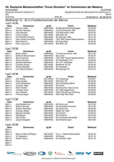 Meldeergebnis Abschnitt 3 - 44. Deutsche Meisterschaft - Kurze ...