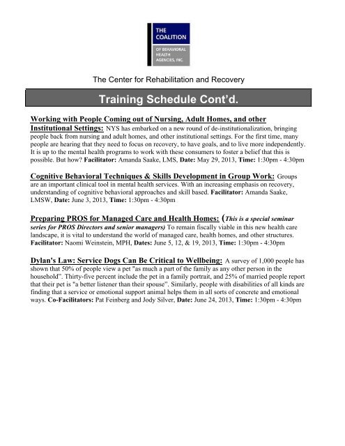 Training Schedule - The Coalition of Behavioral Health Agencies, Inc.