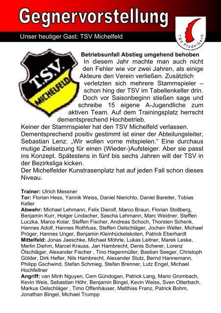 TSV Pfedelbach gegen TSV Michelfeld