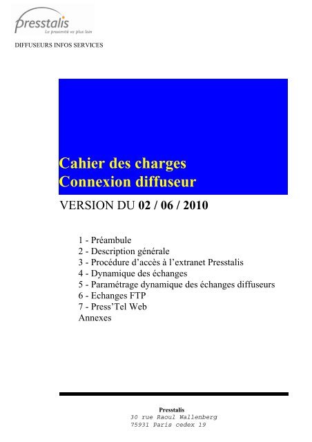 TÃ©lÃ©charger le cahier des charges - Presstalis