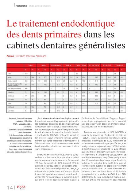 Le traitement endodontique des dents primaires dans les cabinets ...