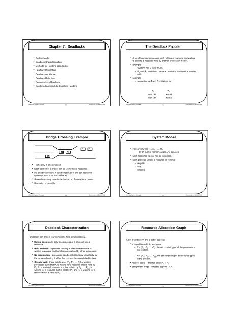 Deadlocks The Deadlock Problem Bridge Crossing Example System ...