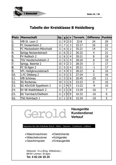 Stadionheft Ausgabe 6 - FC Badenia St. Ilgen