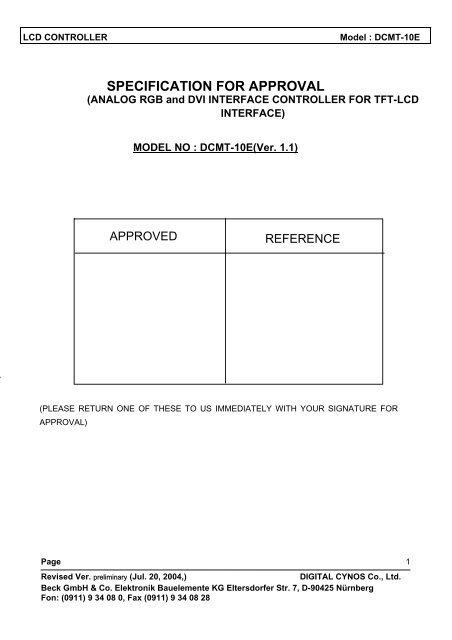 SPECIFICATION FOR APPROVAL - BECK GmbH & Co. Elektronik ...