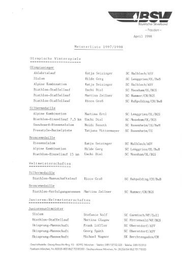 Meisterliste 1997/1998 - Bayerischer Skiverband