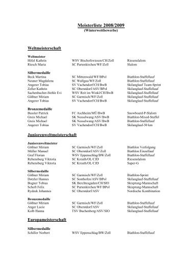 Meisterliste 2008/2009 - Bayerischer Skiverband