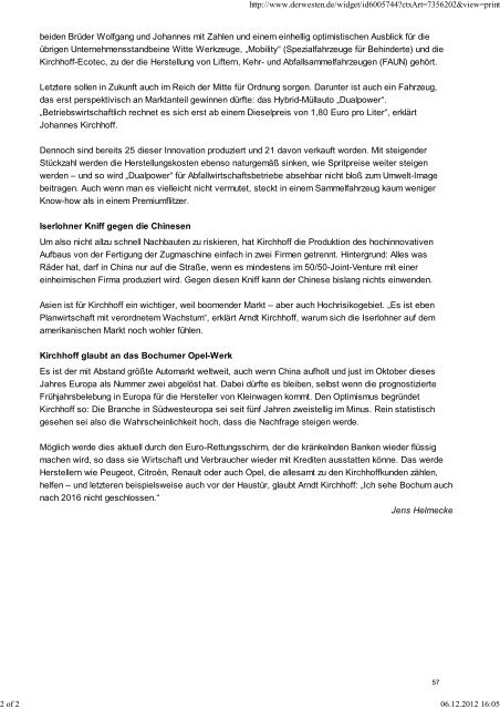 Pressespiegel 2012 mit Auswahl an Artikeln - KIRCHHOFF Automotive