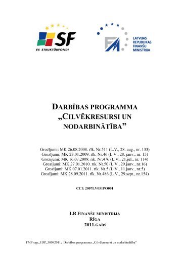 DarbÄ«bas programma "CilvÄ“kresursi un nodarbinÄtÄ«ba" - ES  fondi