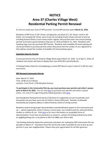 Dear Area 37 (Charles Village West) Residential Parking Permit ...