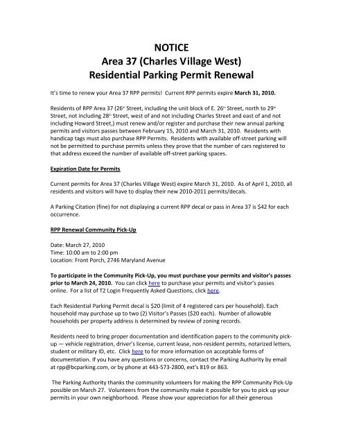 Dear Area 37 (Charles Village West) Residential Parking Permit ...