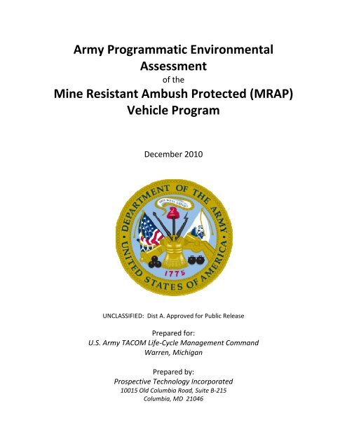 (MRAP) Vehicle Program - U.S. Army Environmental Center