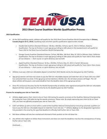 2013 Short Course Duathlon Worlds Qualification ... - USA Triathlon