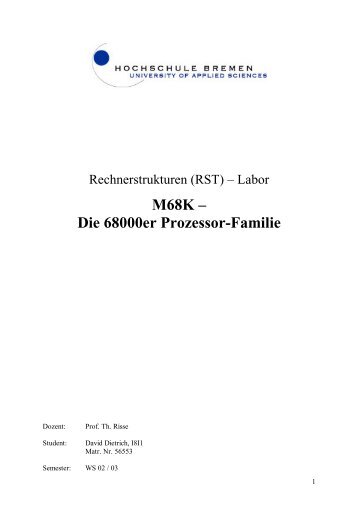 M68K Ã¢Â€Â“ Die 68000er Prozessor-Familie - Weblearn.hs-bremen.de