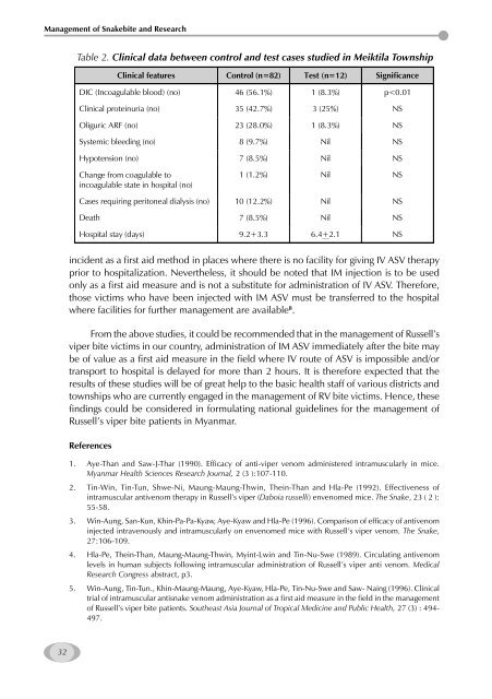 Management of Snakebite and Research Management of Snakebite ...