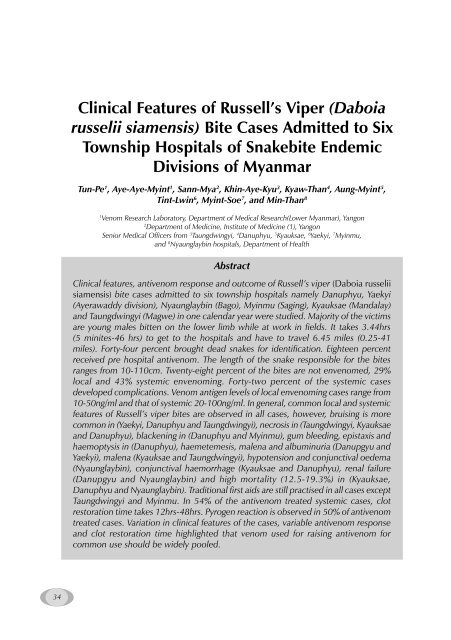 Management of Snakebite and Research Management of Snakebite ...