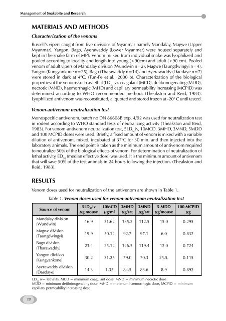 Management of Snakebite and Research Management of Snakebite ...