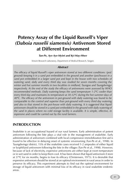 Management of Snakebite and Research Management of Snakebite ...