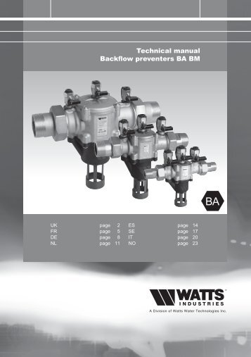Technical manual Backflow preventers BA BM - Watts waterbeveiliging
