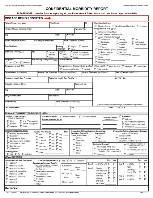 Confidential Morbidity Report - California Department of Public Health