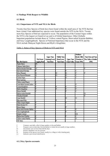 A Preliminary Wildlife and Habitat Survey of the Proposed Northern ...