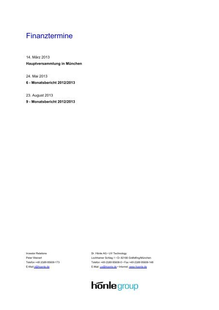3-Monatsbericht 2012/2013 - Dr. HÃ¶nle AG